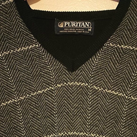Vintage Puritan Checker Pattern Men's Sweater Medium 100% Orlon Acrylic - Picture 2 of 4